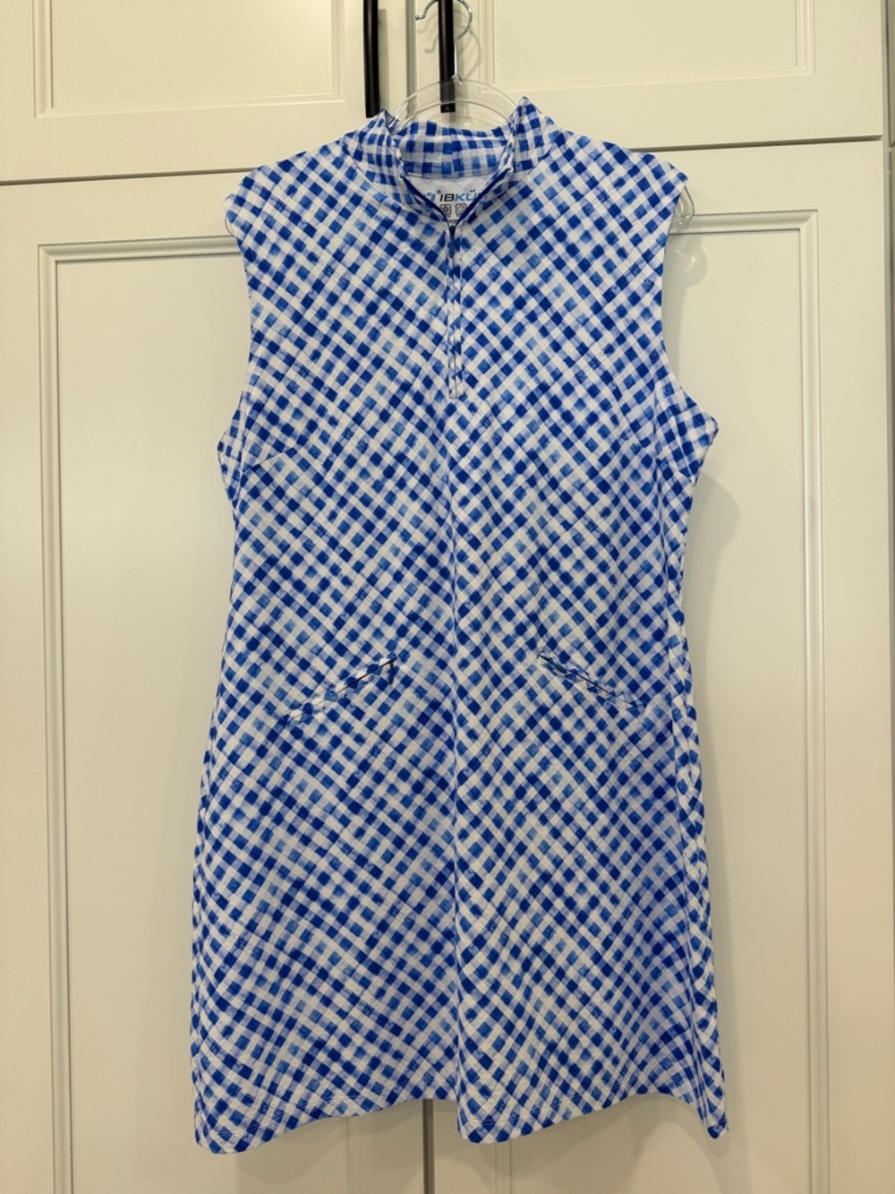IBKul Dress Women XL Royal Blue Gingham 1/4 Zip Pocket Pickleball Tennis EUC